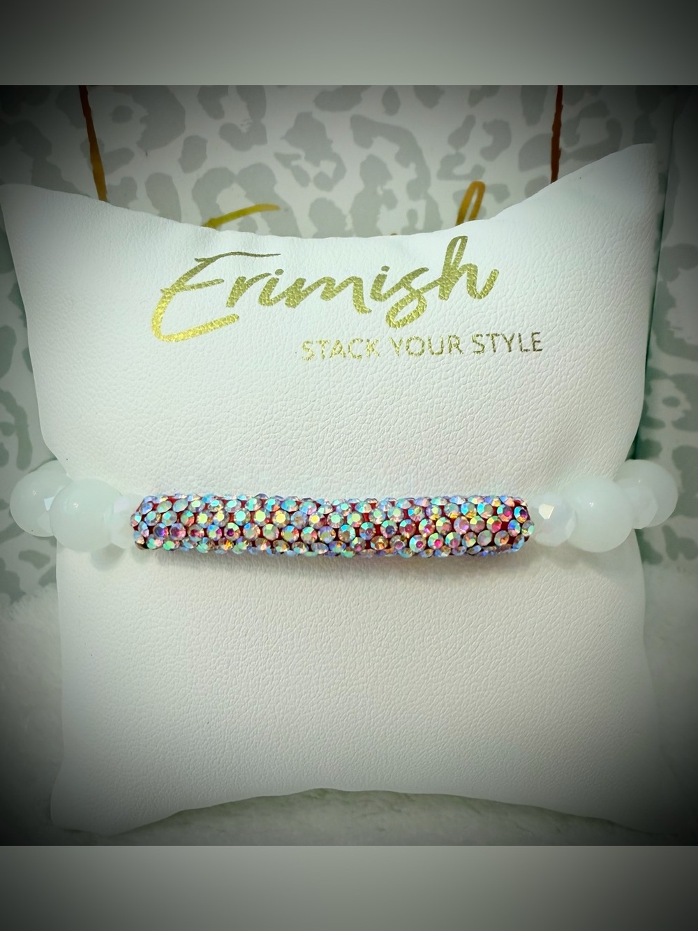 New ERIMISH Bracelet - White w/ Red AB Glitterbar